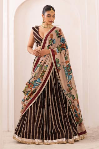 Aamra By Lavanya Brown & Sandrose-Pink Hand Embroidered Lehenga 