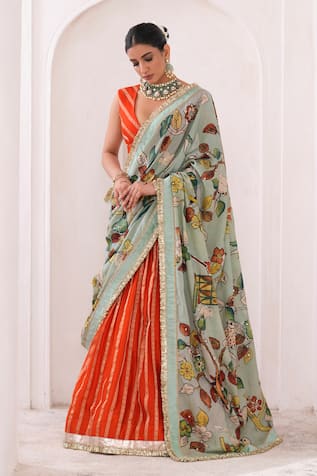 Aamra By Lavanya Designer Orange Silk Lehenga Set 