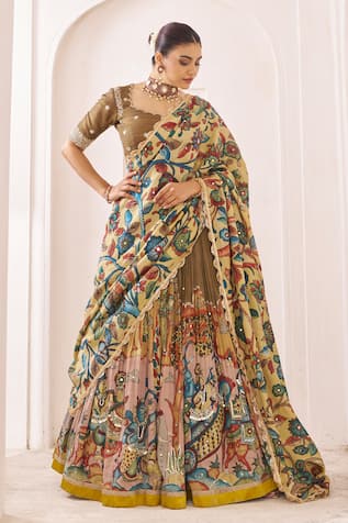 Aamra By Lavanya Olive-Brown Hand Embroidered Lehenga Set 