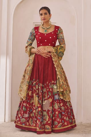 Aamra By Lavanya Maroon Hand Embroidered Lehenga Set 