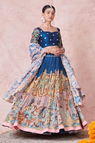 Aamra By Lavanya Indigo Blue Hand Embroidered Lehenga Set 