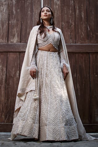 Lasha Ivory Embroidered Lehenga Set 