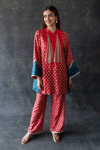 Shachi Sood Red Hand Embroidered Kurta Pant Set 
