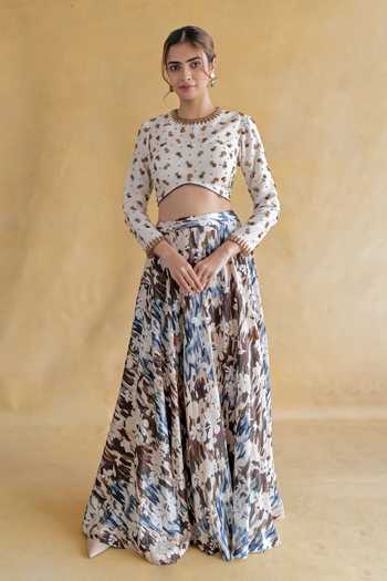 Shachi Sood Beige Floral Print Lehenga Set 