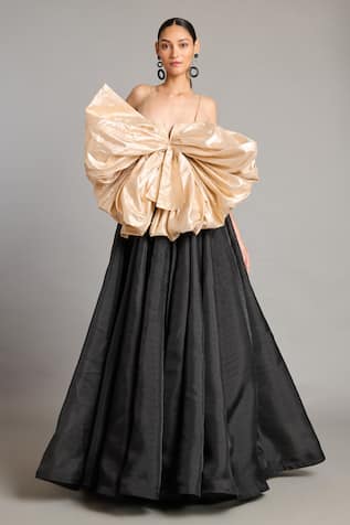 Siddartha Tytler Black Gold Bow Designer Gown 