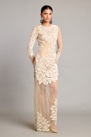 Siddartha Tytler Ivory Sequin Sheer Gown 