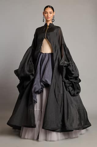 Siddartha Tytler Balloon Sleeve Black Organza Jacket 