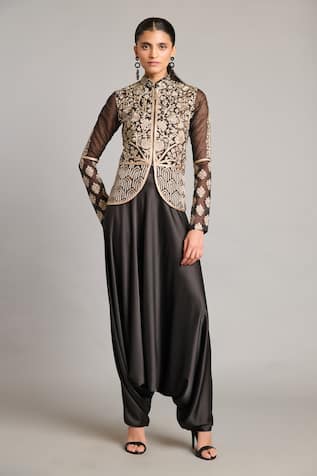 Siddartha Tytler Black Zari Embroidered Organza Jacket 