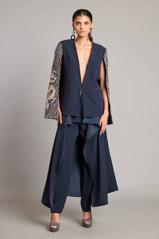 Siddartha Tytler Black Zari Mandala Cape Jacket 