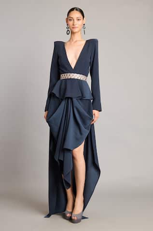 Siddartha Tytler Black Peplum Blazer with Power Shoulders 