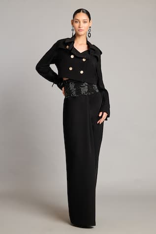 Siddartha Tytler Cropped Black Microfiber Trench Coat 