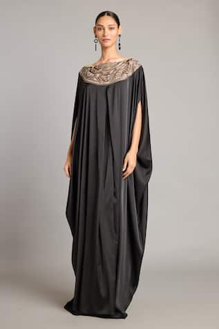 Siddartha Tytler Zari Embroidered Black Satin Kaftan 