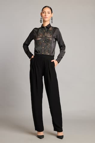 Siddartha Tytler Black Satin Shirt with Crystal Embroidery 