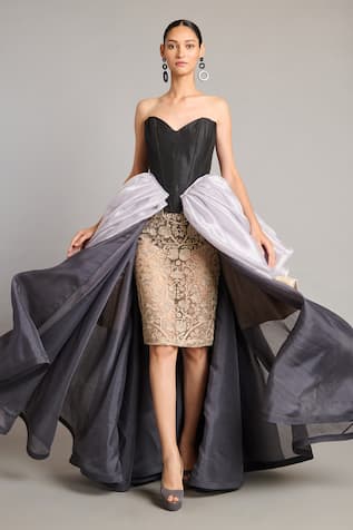 Siddartha Tytler Gold Zari Sheer Bauble Trail Skirt 