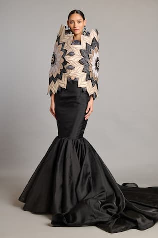 Siddartha Tytler Black Organza Fishtail Skirt 