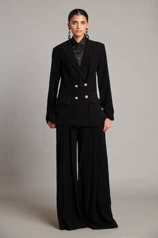 Siddartha Tytler Black Microfiber Double Breasted Suit 