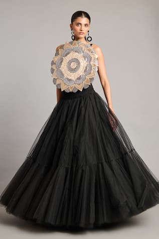 Siddartha Tytler 3D Mandala Black Crop Top 
