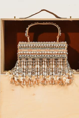 The Purple Sack Golden Handcrafted Hanging Box Clutch 