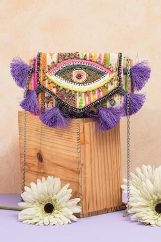 The Purple Sack Multicolour Eye Sling Clutch 