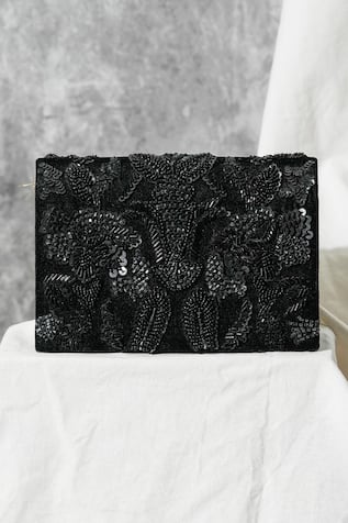 The Purple Sack Black Velvet Handcrafted Party Clutch 