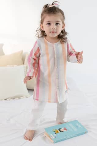 Tiber Taber Multi Color Striped Kurta & Pyjama Set 
