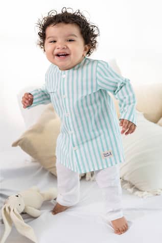 Tiber Taber Green Striped Kurta & Pyjama Set 