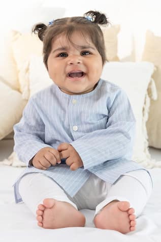 Tiber Taber Blue Striped Kurta with White Pyjamas 