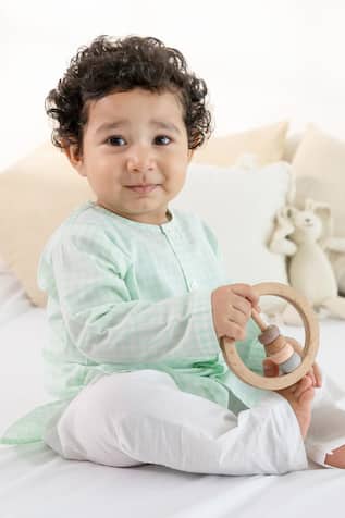 Tiber Taber Green Gingham Kurta & Pyjama Set 