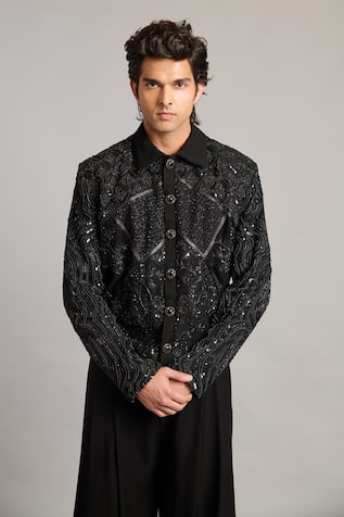 Black Mixed-Media Embroidered Jacket 