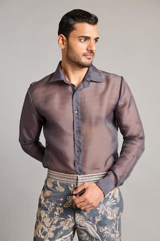 Siddartha Tytler Charcoal Sheer Organza Shirt 