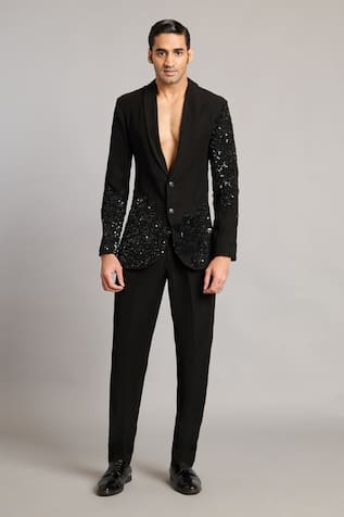 Siddartha Tytler Black 3D Sequin Embroidered Blazer 