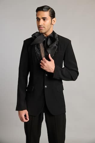 Siddartha Tytler Crystal Collar Black Blazer 