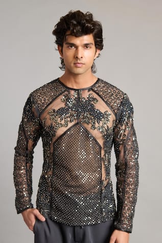 Siddartha Tytler Charcoal Mixed Media Sheer T-shirt 