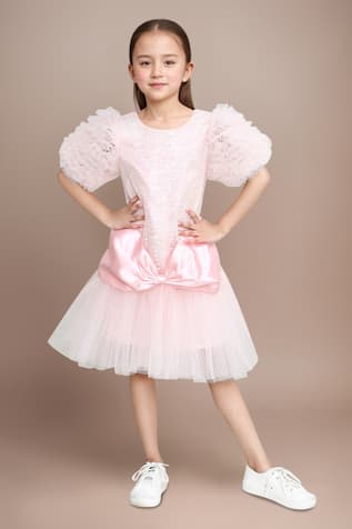 Petite Pomme Bow Embellished Party Dress 