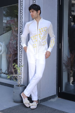 Ankur J White Designer Shirt with Crochet 