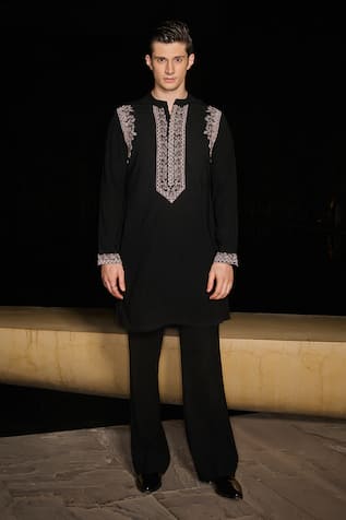 Contrast By Parth Black Hand Embroidered Kurta Set 