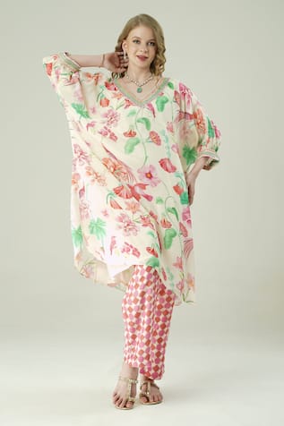 Surabhi Arya Floral Hand Embroidered Kaftan & Pant Set 