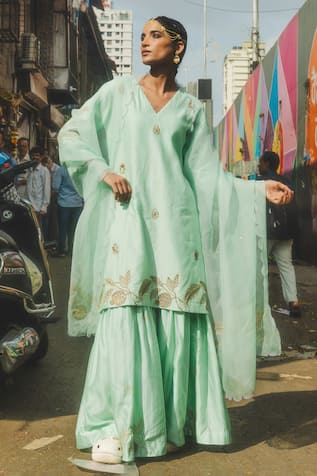Label Earthen Mint Aqua Green Sharara Set 