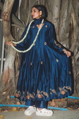 Label Earthen Navy Blue Chanderi Silk Kurta Set 