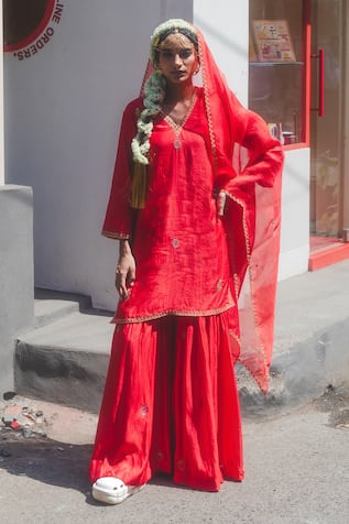 Label Earthen Sindoori Mirchi Sharara Set 