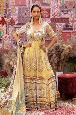 Ankur J Designer Yellow Georgette Anarkali Set 