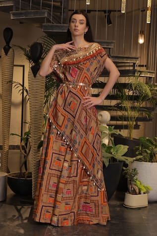 Ankur J Multi Dola Silk Designer Kaftan & Pant Set 