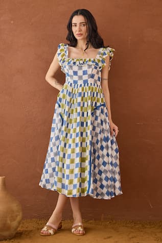 Taro Sky Sketch Block Printed Dress 