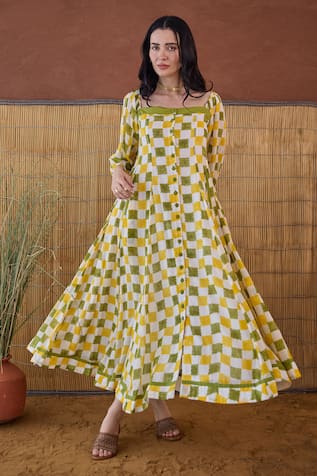 Taro Lemon Zest Block Printed Dress 
