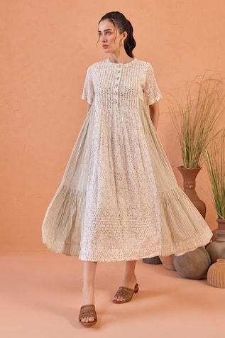 Taro Mossy Mist Confetti Dot Dress 