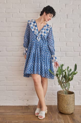 Taro Block Printed Azure Tides Dress 