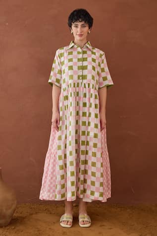 Taro Spring Mosaic Block Printed Shirt Dress 