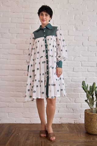 Taro Forest Meadow Hand-Block Printed Dress 