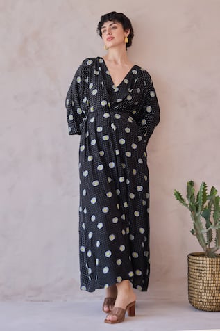 Taro Daisy Drift Hand-Block Print Kaftan Dress 