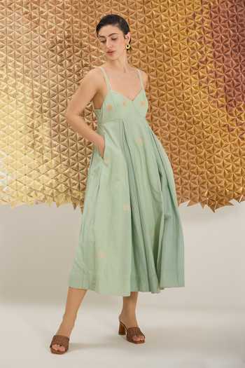 in loom green dress Buy Cotton, Silk Embroidery V-neck Waterfall Handwoven For Women by The Art Online at Aza Fashions forest green dress